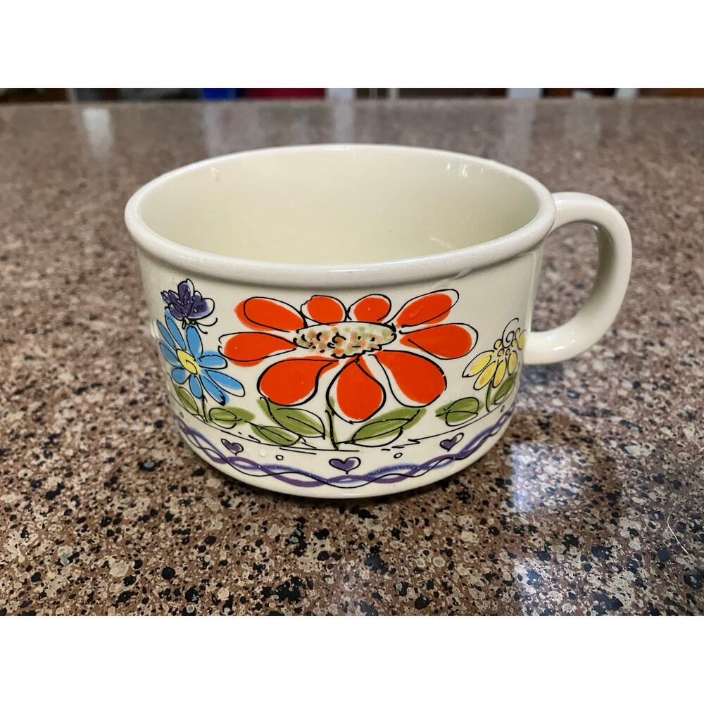 Soup Mug Boho Flower Power 4.25" Wide Wildflower made in Japan Vintage - Picture 3 of 8